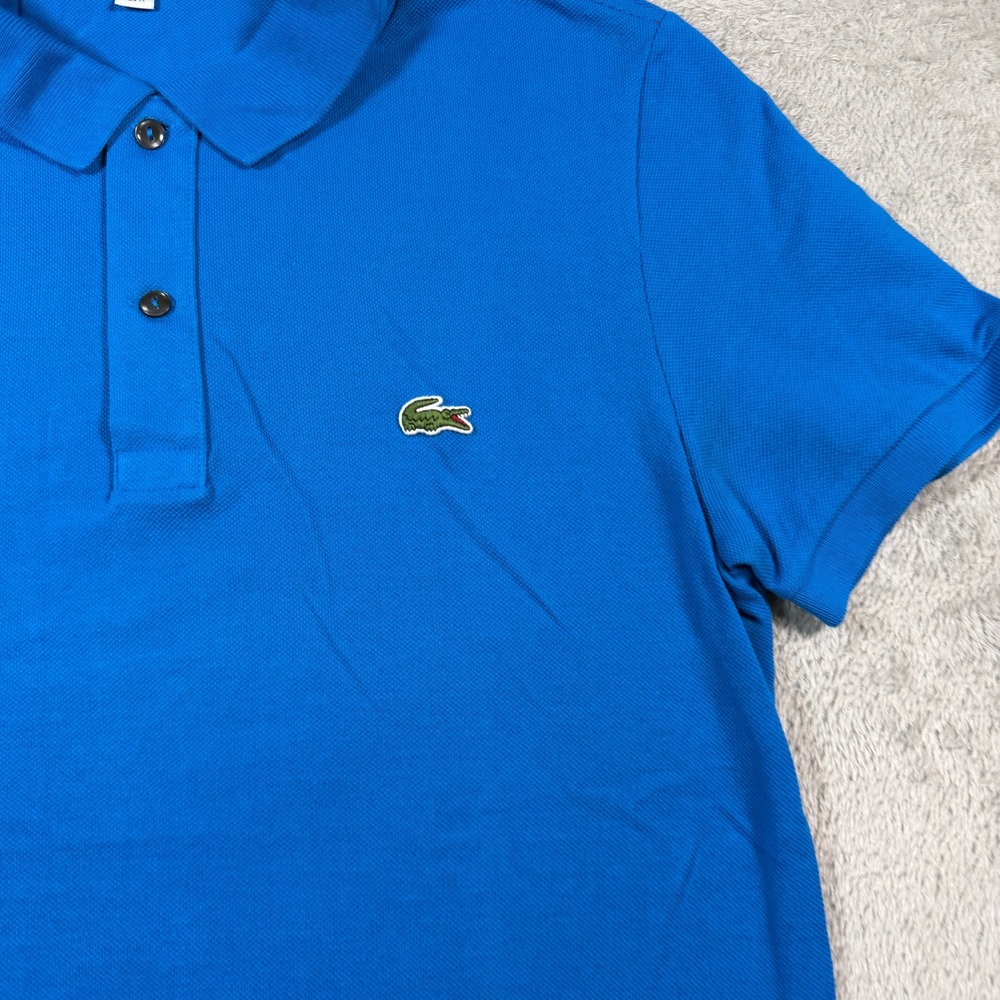 Lacoste Pique Polo Shirt Mens Medium Blue Slim Fit Short Sleeve Preppy Classic - Picture 3 of 7